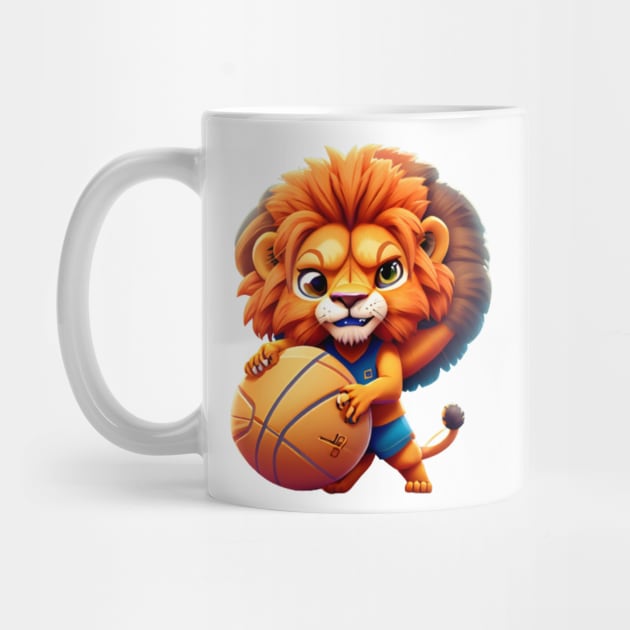 Cute Cartoon Lion Playing Basketball by The Print Palace